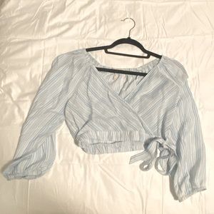 Baby blue and white crop top tie up (never worn)